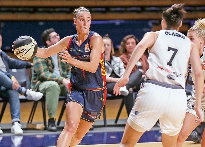 On an elevated stage