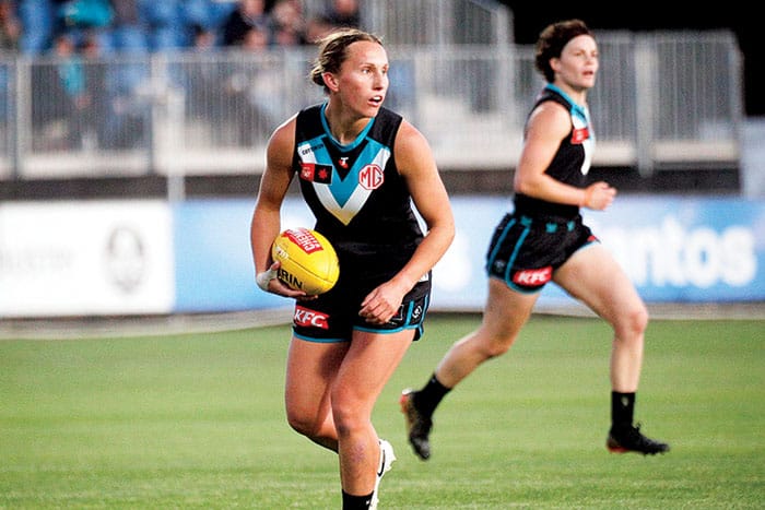 On an elevated stage