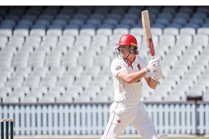 On an elevated stage