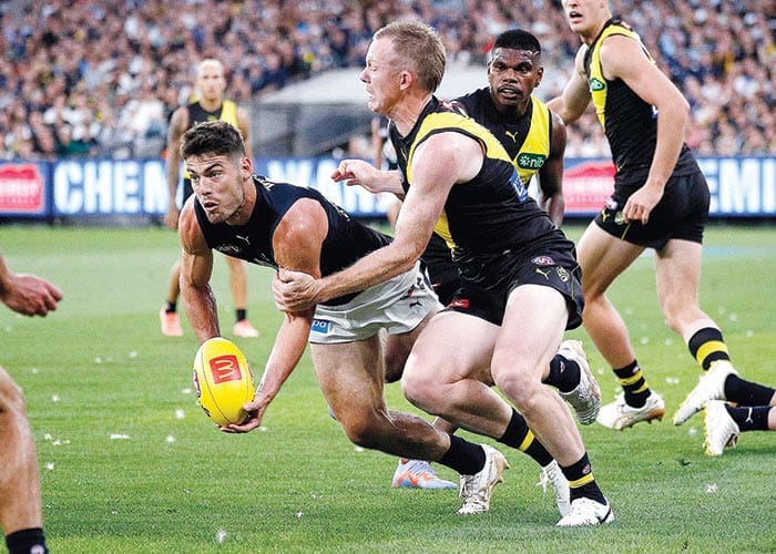 On an elevated stage