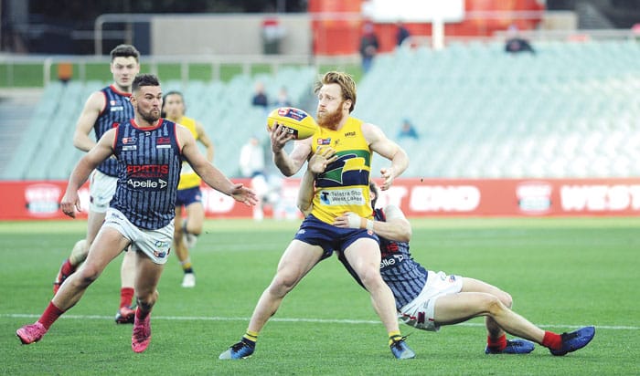 On an elevated stage