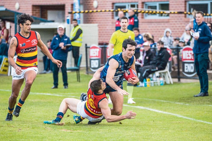 On an elevated stage