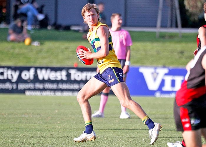 On an elevated stage