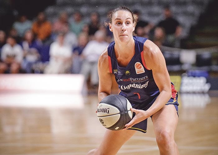 On an elevated stage