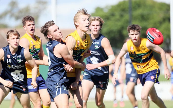 On an elevated stage