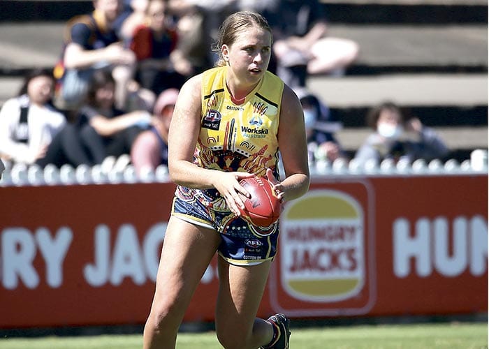 On an elevated stage