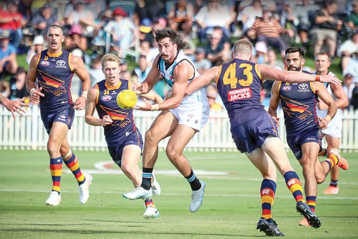 On an elevated stage