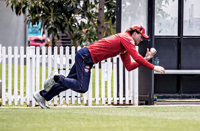 On an elevated stage