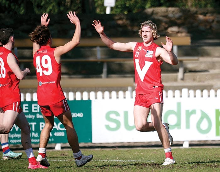 On an elevated stage