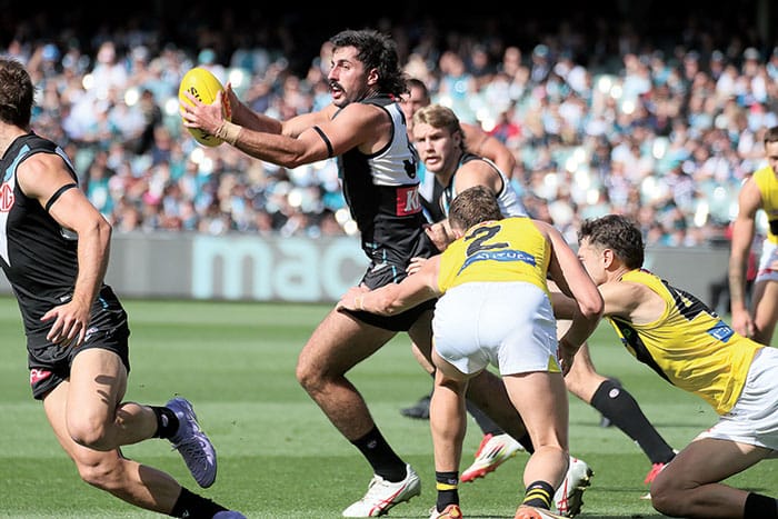 On an elevated stage