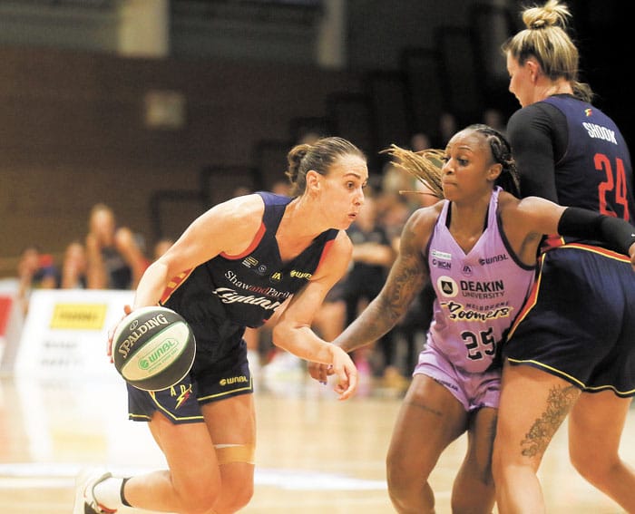 On an elevated stage