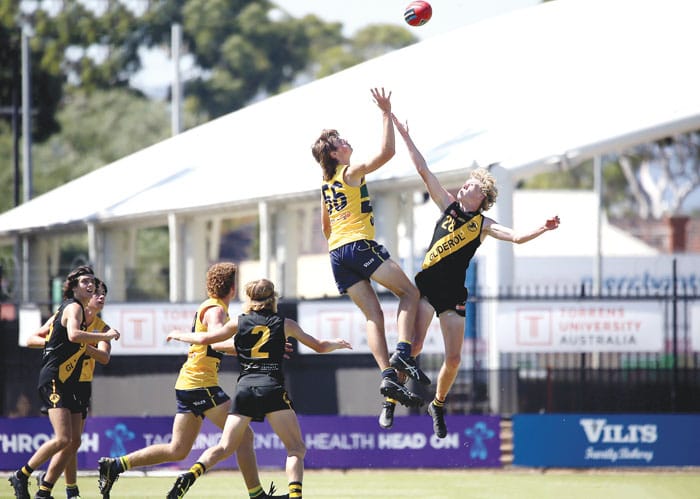 On an elevated stage