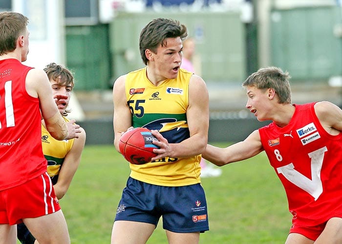 On an elevated stage