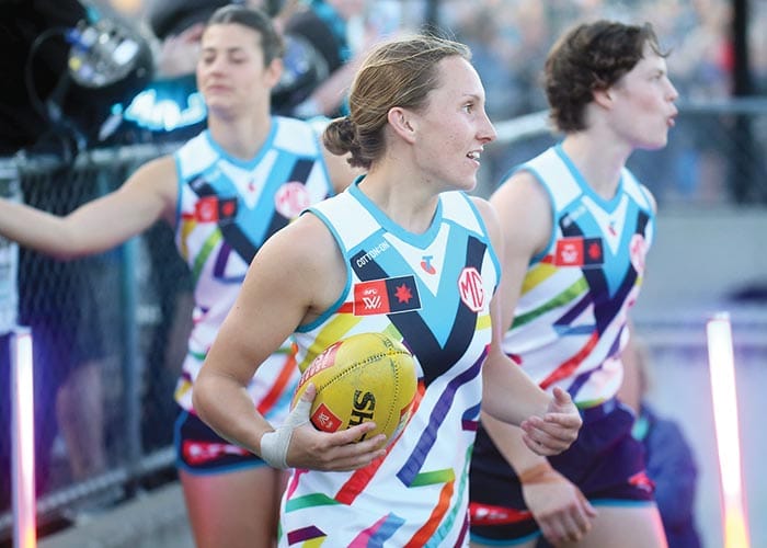 On an elevated stage