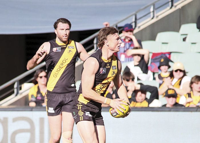 On an elevated stage