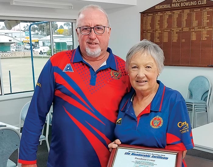 Pauline Cross honoured with life membership at Moonta Bowling Club