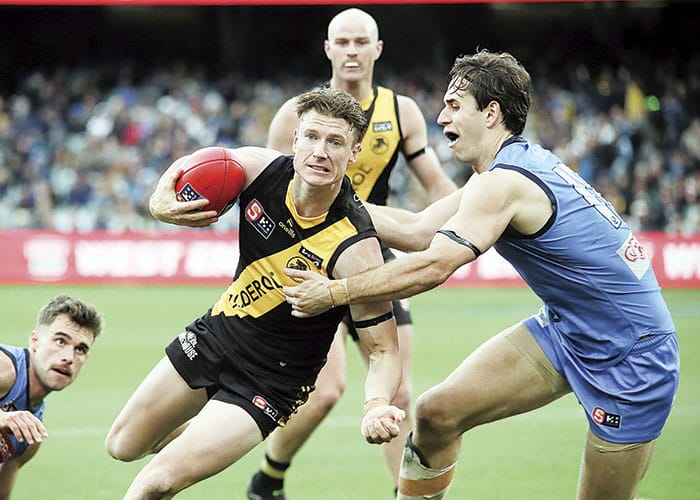 On an elevated stage