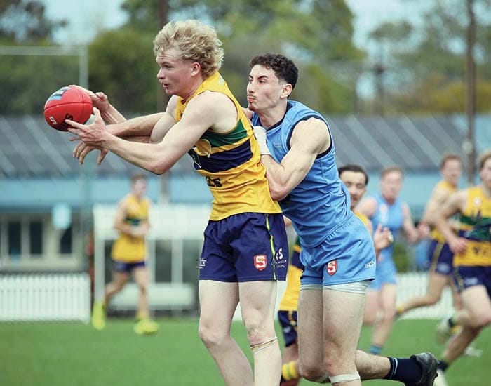 On an elevated stage