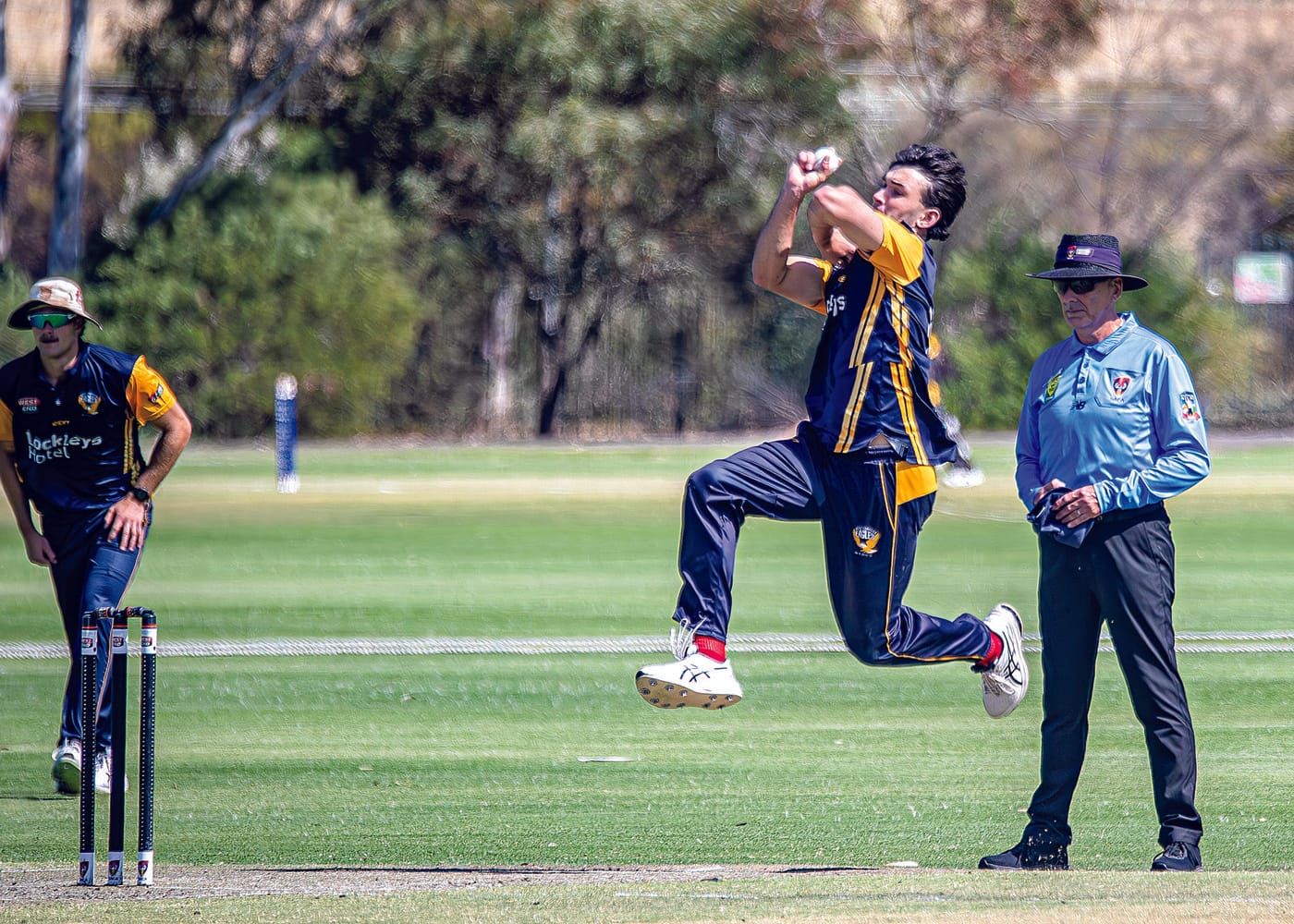 On an elevated stage