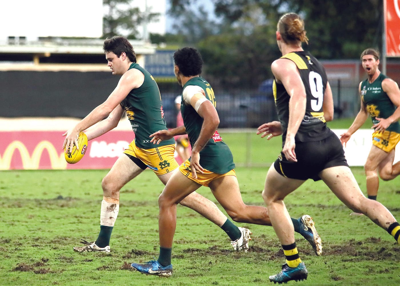 On an elevated stage